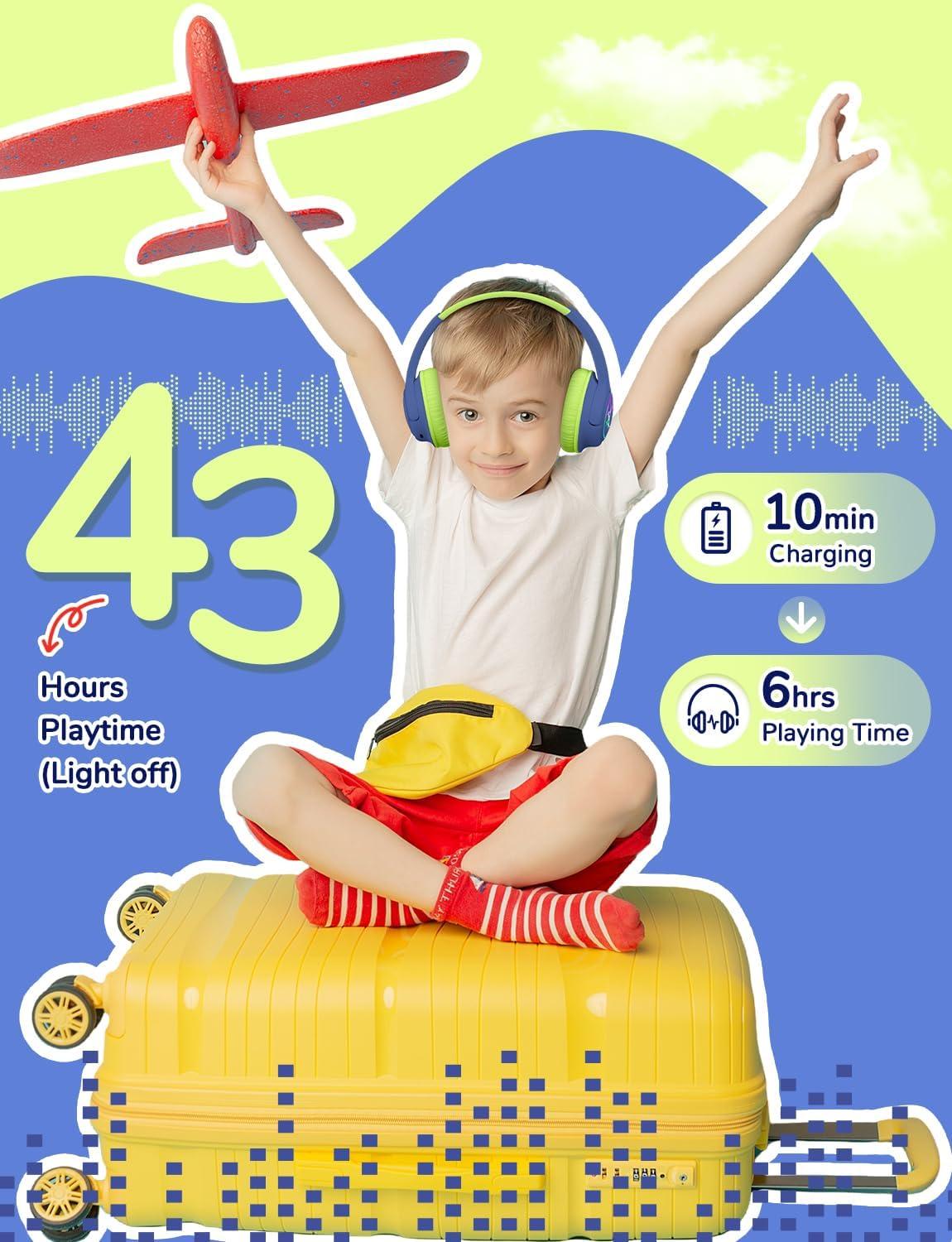 imageiClever Kids Bluetooth Headphones with LED Lights 43H Playtime TypeC Fast Charging BTH18 Safe Volume 7485dBA Bluetooth53Toddler Headphones Aux Cord for iPadTabletTravelSchool BlueGreenBlue