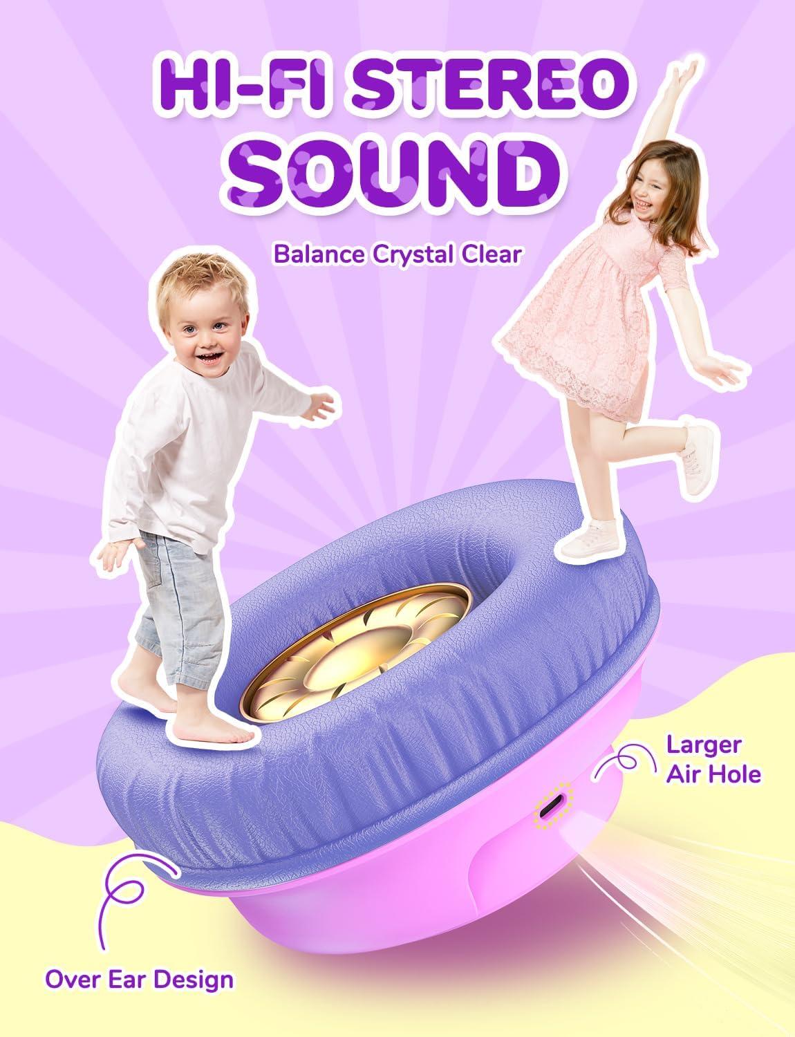 imageiClever Kids Bluetooth Headphones with LED Lights 43H Playtime TypeC Fast Charging BTH18 Safe Volume 7485dBA Bluetooth53Toddler Headphones Aux Cord for iPadTabletTravelSchool BluePinkBlue