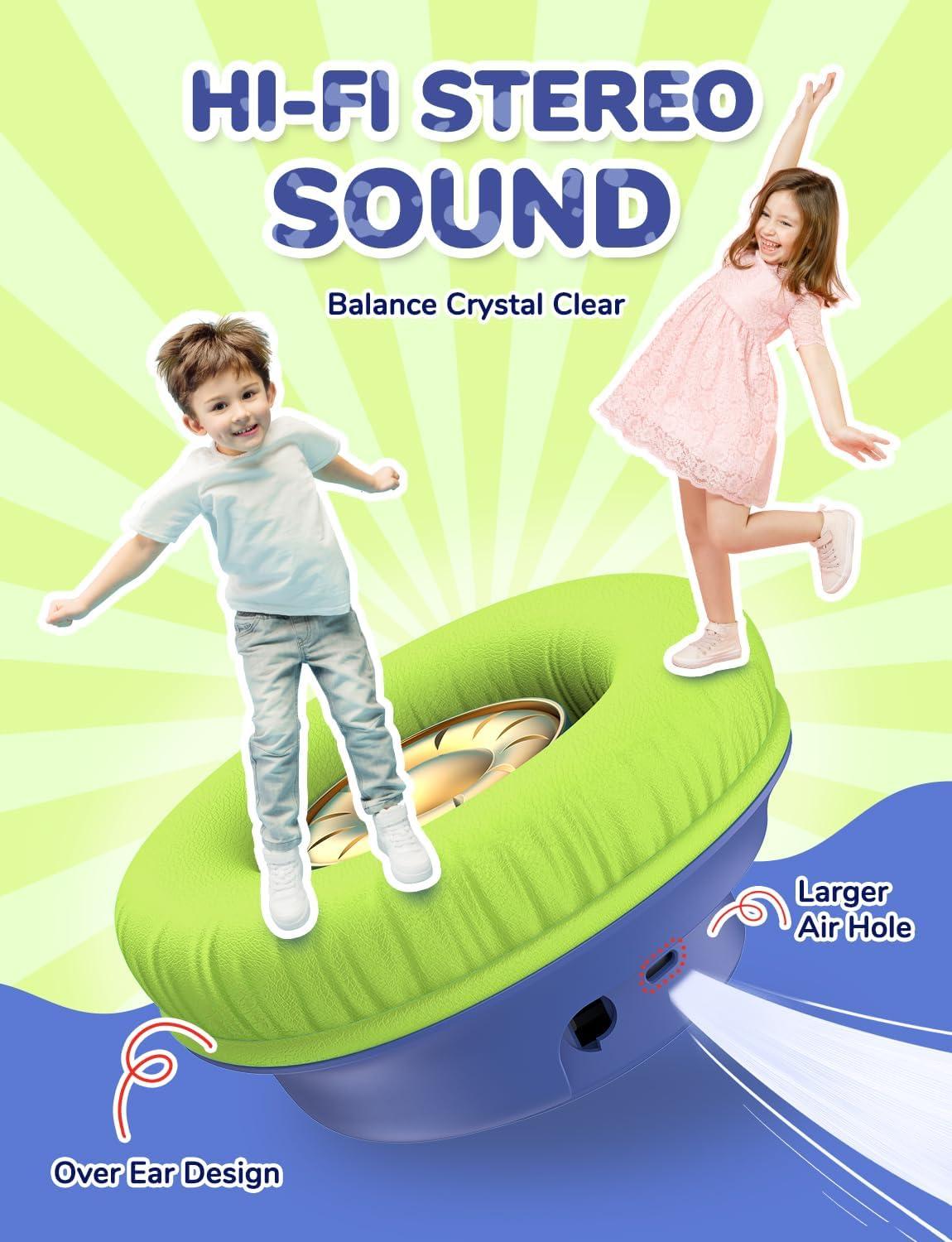 imageiClever Kids Bluetooth Headphones with LED Lights 43H Playtime TypeC Fast Charging BTH18 Safe Volume 7485dBA Bluetooth53Toddler Headphones Aux Cord for iPadTabletTravelSchool BlueGreenBlue