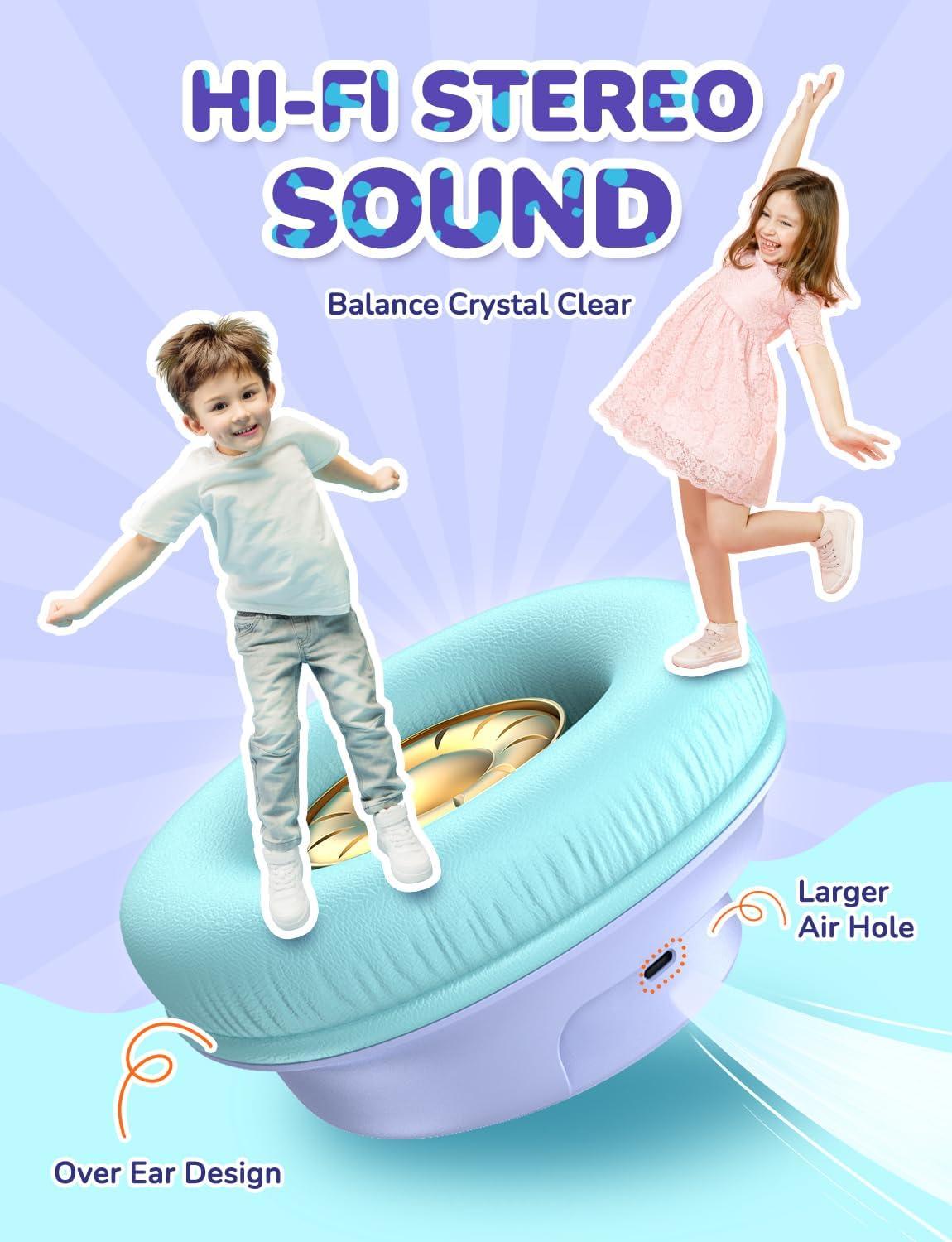 imageiClever Kids Bluetooth Headphones with LED Lights 43H Playtime TypeC Fast Charging BTH18 Safe Volume 7485dBA Bluetooth53Toddler Headphones Aux Cord for iPadTabletTravelSchool BluePurple