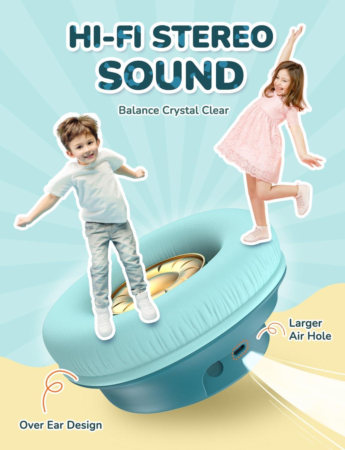 imageiClever Kids Bluetooth Headphones with LED Lights 43H Playtime TypeC Fast Charging BTH18 Safe Volume 7485dBA Bluetooth53Toddler Headphones Aux Cord for iPadTabletTravelSchool BlueGreen