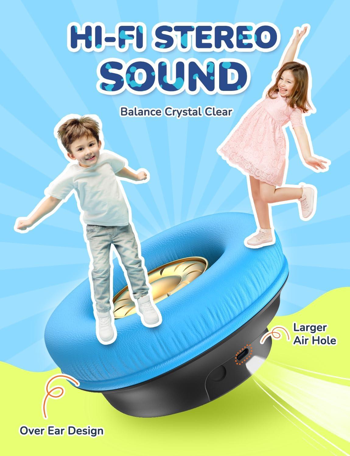 imageiClever Kids Bluetooth Headphones with LED Lights 43H Playtime TypeC Fast Charging BTH18 Safe Volume 7485dBA Bluetooth53Toddler Headphones Aux Cord for iPadTabletTravelSchool BlueBlack