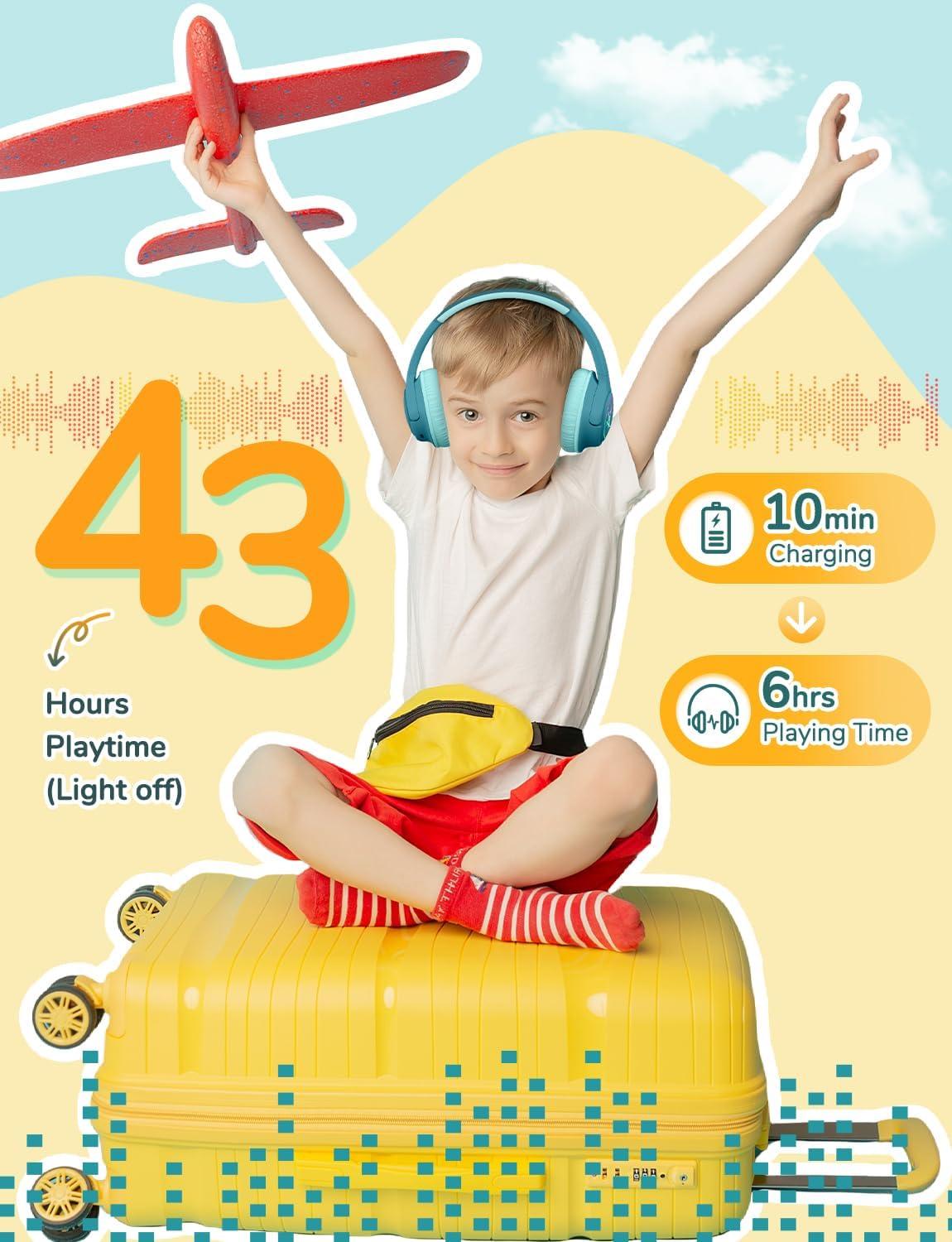 imageiClever Kids Bluetooth Headphones with LED Lights 43H Playtime TypeC Fast Charging BTH18 Safe Volume 7485dBA Bluetooth53Toddler Headphones Aux Cord for iPadTabletTravelSchool BlueGreen