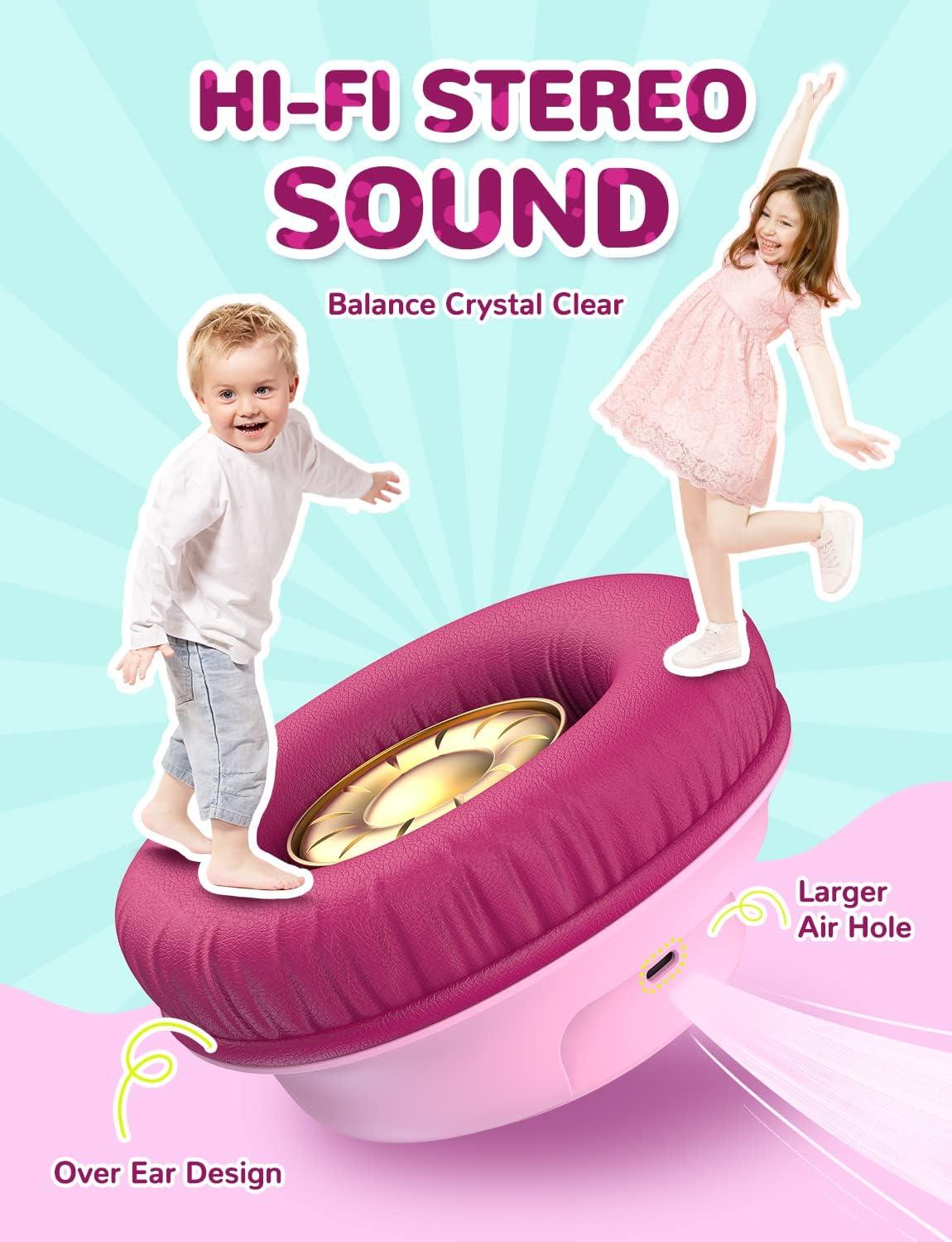 imageiClever Kids Bluetooth Headphones with LED Lights 43H Playtime TypeC Fast Charging BTH18 Safe Volume 7485dBA Bluetooth53Toddler Headphones Aux Cord for iPadTabletTravelSchool BlueRose Pink