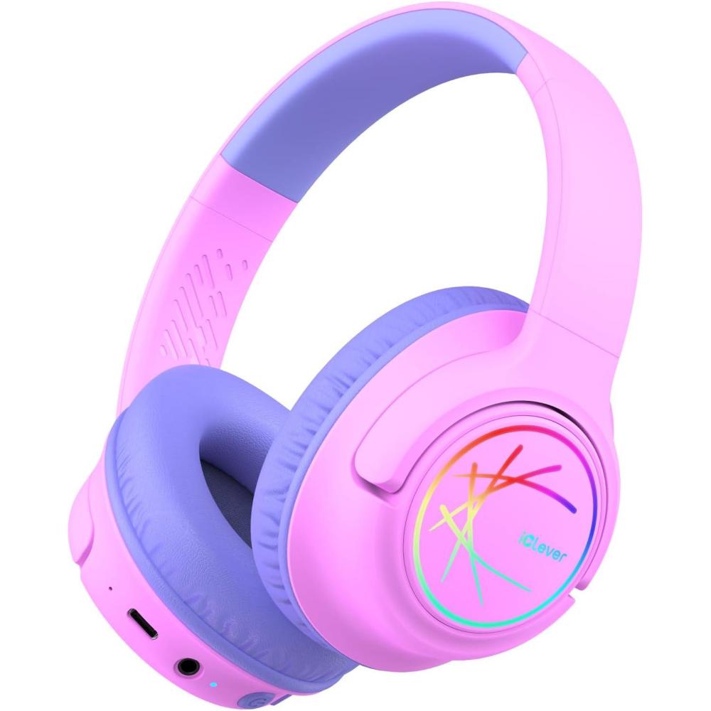 imageiClever Kids Bluetooth Headphones with LED Lights 43H Playtime TypeC Fast Charging BTH18 Safe Volume 7485dBA Bluetooth53Toddler Headphones Aux Cord for iPadTabletTravelSchool BluePinkBlue
