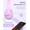imageiClever BTH12 Kids Bluetooth HeadphonesColorful LED Lights Kids Headphones Wireless7485dBA Safe Volume85H PlaytimeFast ChargingBluetooth 52Over EarBuiltin Mic for iPadTabletAirplaneBlueBlossom Pink