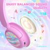 imageiClever BTH22 Kids Bluetooth Headphones 60H Play Time USB C Fast Charging Bluetooth 54 AUX CordSafe Volume 7485 dBAToddler Headphones for iPadTabletTravelSchool BluePinkStripe