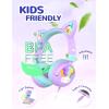 imageiClever Kids Headphones Cat Ear LED Light Up 85dBA Safe Volume Stereo Sound Toddler Headphones for Travel School Foldable 35mm Wired Kids Headphone for iPad Tablets Meow LollipopHot PinkType C PlugPurple