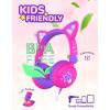imageiClever Kids Headphones Cat Ear LED Light Up 85dBA Safe Volume Stereo Sound Toddler Headphones for Travel School Foldable 35mm Wired Kids Headphone for iPad Tablets Meow LollipopHot PinkHot Pink