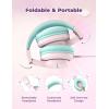 imageiClever Kids Headphones for School Travel Safe Volume Limited HD Mic Stereo Sound OverEar Girls Boys Headphones for Kid FunShare Foldable 35mm Wired for iPad Computer HS19A Pink