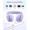 imageiClever Kids Headphones with Cat Ear Led Light Up Safe Volume Limite FunShare Foldable OverEar Headphones for Kids for SchooliPadTabletTravel Meow DonutPinkPurple