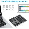 imageiClever Number Pad Aluminum Wireless Number Pad for Multi Devices USBC Rechargeable External 34Keys Bluetooth Keyboard for Data Entry Compatible for Laptop Mac iMac Tablet PC DesktopBlack