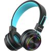 imageiClever BTH03 Kids Bluetooth Headphones Colorful LED Lights 35H Playtime Bluetooth 54 Type C Fast Charging Safe Volume Stereo Sound Mic On Ear Kids Wireless Headphones for iPad Airplane BlueBlack
