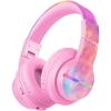 imageiClever BTH12 Kids Bluetooth HeadphonesColorful LED Lights Kids Headphones Wireless7485dBA Safe Volume85H PlaytimeFast ChargingBluetooth 52Over EarBuiltin Mic for iPadTabletAirplaneBlueTiedye pink