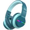 imageiClever BTH12 Kids Bluetooth HeadphonesColorful LED Lights Kids Headphones Wireless7485dBA Safe Volume85H PlaytimeFast ChargingBluetooth 52Over EarBuiltin Mic for iPadTabletAirplaneBlueMalachite Green