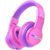 imageiClever BTH12 Kids Bluetooth HeadphonesColorful LED Lights Kids Headphones Wireless7485dBA Safe Volume85H PlaytimeFast ChargingBluetooth 52Over EarBuiltin Mic for iPadTabletAirplaneBlueHot Pink