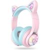 imageiClever Cat Ear Kids Bluetooth Headphones LED Lights Up 7485dBA Safe Volume Limited 50H PlaytimeBluetooth 52 USB C Kids Headphones Wireless for Travel iPad Tablet Meow Macaron Hot PinkPink