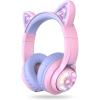 imageiClever Cat Ear Kids Bluetooth Headphones LED Lights Up 7485dBA Safe Volume Limited 50H PlaytimeBluetooth 52 USB C Kids Headphones Wireless for Travel iPad Tablet Meow Macaron Hot PinkLight Purple