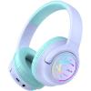 imageiClever Kids Bluetooth Headphones with LED Lights 43H Playtime TypeC Fast Charging BTH18 Safe Volume 7485dBA Bluetooth53Toddler Headphones Aux Cord for iPadTabletTravelSchool BluePurple
