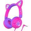 imageiClever Kids Headphones Cat Ear LED Light Up 85dBA Safe Volume Stereo Sound Toddler Headphones for Travel School Foldable 35mm Wired Kids Headphone for iPad Tablets Meow LollipopHot PinkHot Pink