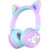imageiClever Kids Headphones with Cat Ear Led Light Up Safe Volume Limite FunShare Foldable OverEar Headphones for Kids for SchooliPadTabletTravel Meow DonutPinkWirelessPurple