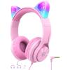 imageiClever Kids Headphones with Cat Ear Led Light Up Safe Volume Limite FunShare Foldable OverEar Headphones for Kids for SchooliPadTabletTravel Meow DonutPinkPink