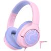 imageiClever Kids Headphones with Cord 85dBA Safe Volume Wired Headphones for Kids Stereo Sound Foldable Adjustable 35mm Jack Over Ear Child Headphone for SchoolBoysGirlsiPadTabletTravel BlueAngel Pink