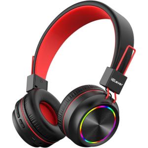 imageiClever BTH03 Kids Bluetooth Headphones Colorful LED Lights 35H Playtime Bluetooth 54 Type C Fast Charging Safe Volume Stereo Sound Mic On Ear Kids Wireless Headphones for iPad Airplane BlueShade