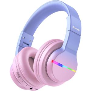 imageiClever BTH12 Kids Bluetooth HeadphonesColorful LED Lights Kids Headphones Wireless7485dBA Safe Volume85H PlaytimeFast ChargingBluetooth 52Over EarBuiltin Mic for iPadTabletAirplaneBlueGradient Pink