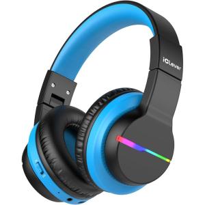 imageiClever BTH12 Kids Bluetooth HeadphonesColorful LED Lights Kids Headphones Wireless7485dBA Safe Volume85H PlaytimeFast ChargingBluetooth 52Over EarBuiltin Mic for iPadTabletAirplaneBlueDeep Black