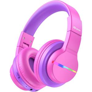 imageiClever BTH12 Kids Bluetooth HeadphonesColorful LED Lights Kids Headphones Wireless7485dBA Safe Volume85H PlaytimeFast ChargingBluetooth 52Over EarBuiltin Mic for iPadTabletAirplaneBlueHot Pink