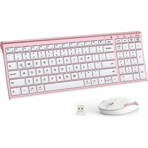 imageiClever GK03 Wireless Keyboard and Mouse Combo  24G Portable Wireless Keyboard Mouse Rechargeable Ergonomic Design Full Size Slim Thin Stable Connection Keyboard for Windows 7810 Mac OSRose Gold