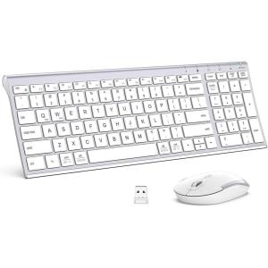 imageiClever GK03 Wireless Keyboard and Mouse Combo  24G Portable Wireless Keyboard Mouse Rechargeable Ergonomic Design Full Size Slim Thin Stable Connection Keyboard for Windows 7810 Mac OSSilver