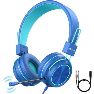 imageiClever HS21 Kids Headphones with Microphone for Virtual School Rotatable Extendable Mic  94 dB VolumeSafe Headphones for Kids Wired Foldable Kid Gaming Headset for PS4Xbox OneSwitchPCTabletBlue
