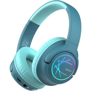 imageiClever Kids Bluetooth Headphones with LED Lights 43H Playtime TypeC Fast Charging BTH18 Safe Volume 7485dBA Bluetooth53Toddler Headphones Aux Cord for iPadTabletTravelSchool BlueGreen