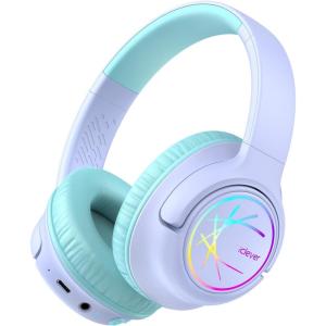 imageiClever Kids Bluetooth Headphones with LED Lights 43H Playtime TypeC Fast Charging BTH18 Safe Volume 7485dBA Bluetooth53Toddler Headphones Aux Cord for iPadTabletTravelSchool BluePurple