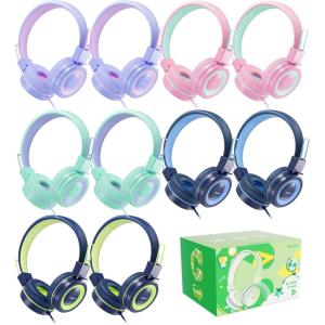 imageiClever Kids Headphones Bulk 5 Pack for Students K12 ampamp Teachers Durable PP Material 85dBA Safe Volume Multiple Folding Options Kids Wired Headphones for SchoolClassroomHomeTravelColorful 10PACK