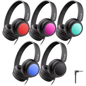 imageiClever Kids Headphones Bulk 5 Pack for Students K12 ampamp Teachers Durable PP Material 85dBA Safe Volume Multiple Folding Options Kids Wired Headphones for SchoolClassroomHomeTravelColorful