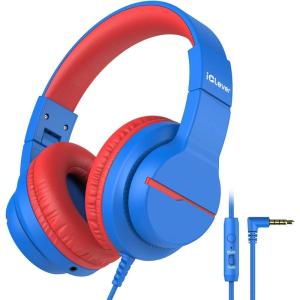 imageiClever Kids Headphones for School Travel Safe Volume Limited HD Mic Stereo Sound OverEar Girls Boys Headphones for Kid FunShare Foldable 35mm Wired for iPad Computer HS19Blue