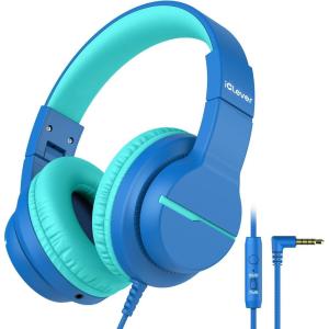 imageiClever Kids Headphones for School Travel Safe Volume Limited HD Mic Stereo Sound OverEar Girls Boys Headphones for Kid FunShare Foldable 35mm Wired for iPad Computer HS19Navy Blue