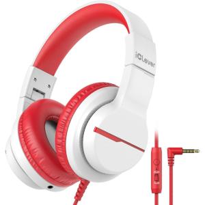 imageiClever Kids Headphones for School Travel Safe Volume Limited HD Mic Stereo Sound OverEar Girls Boys Headphones for Kid FunShare Foldable 35mm Wired for iPad Computer HS19White
