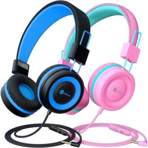imageiClever Kids Headphones with Cord 8594dB Safe Volume Tech Bending Resistance Durable Foldable Stereo Sound 35mm Jack Wired Headphones for Kids Boys Girls TabletTravelSchool HS14BlackPink