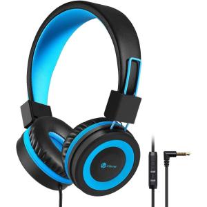 imageiClever Kids Headphones with Cord 8594dB Safe Volume Tech Bending Resistance Durable Foldable Stereo Sound 35mm Jack Wired Headphones for Kids Boys Girls TabletTravelSchool HS14Black  Blue