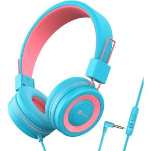 imageiClever Kids Headphones with Cord 8594dB Safe Volume Tech Bending Resistance Durable Foldable Stereo Sound 35mm Jack Wired Headphones for Kids Boys Girls TabletTravelSchool HS14Blue Pink