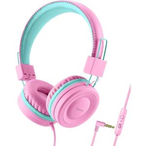 imageiClever Kids Headphones with Cord 8594dB Safe Volume Tech Bending Resistance Durable Foldable Stereo Sound 35mm Jack Wired Headphones for Kids Boys Girls TabletTravelSchool HS14Pink