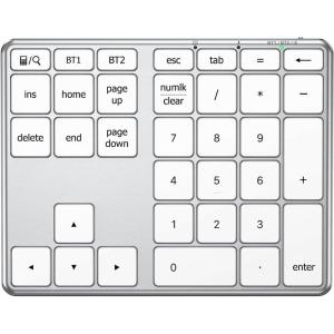 imageiClever Number Pad Aluminum Wireless Number Pad for Multi Devices USBC Rechargeable External 34Keys Bluetooth Keyboard for Data Entry Compatible for Laptop Mac iMac Tablet PC DesktopSilver White