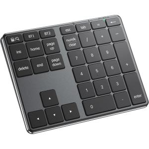 imageiClever Number Pad Aluminum Wireless Number Pad for Multi Devices USBC Rechargeable External 34Keys Bluetooth Keyboard for Data Entry Compatible for Laptop Mac iMac Tablet PC DesktopBlack