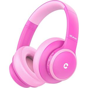 imageiClever BTH26 Active Noise Cancelling Headphones for Kids 60H Play Time Safe Volume 80dBA Type C Fast Charging Bluetooth54 Kids Bluetooth Headphones with Mic AUX Cord for iPad Airplane PurpleRose Pink