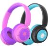 imageiClever BTH22 Kids Bluetooth Headphones 60H Play Time 7485 dBA Safe Volume Bluetooth 54 USB C Over Ear Kids Headphones Wireless with Mic AUX Cord for iPadTabletTravelSchool BlackBlueMagenta  Black
