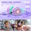 imageiClever Auraa Active Noise Cancelling Headphones for Kids LED Light Up Bluetooth 60 Safe Volume 80dBA 47H Play TimeFast ChargingKids Headphones Wireless with Mic AUX Cord for Travel iPadPurpleLight Purple